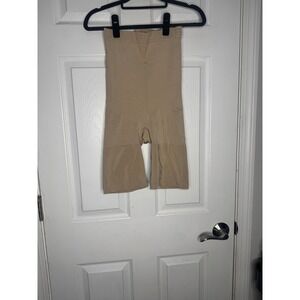 SPANX Slimmer & Shine‎ Body Suit Shaper High Waist Mid Thigh Size XL Tan